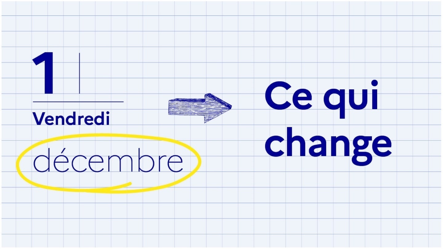 Un cahier d'écolier avec la mention de ce qui change au 1er décembre 2023.