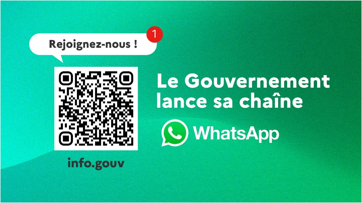 Dispositif permettant de s'abonner à la chaîne « WhatsApp » du Gouvernement.