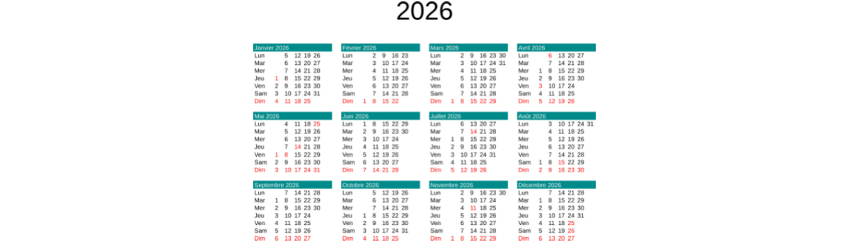 Calendrier 2026