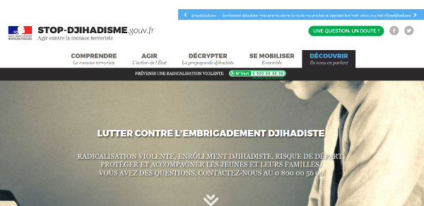 Capture d'écran du site Stop Djihadisme