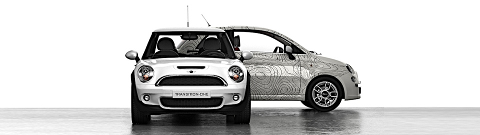 Photo d'une mini et d'une Fiat 500 rétrofitées