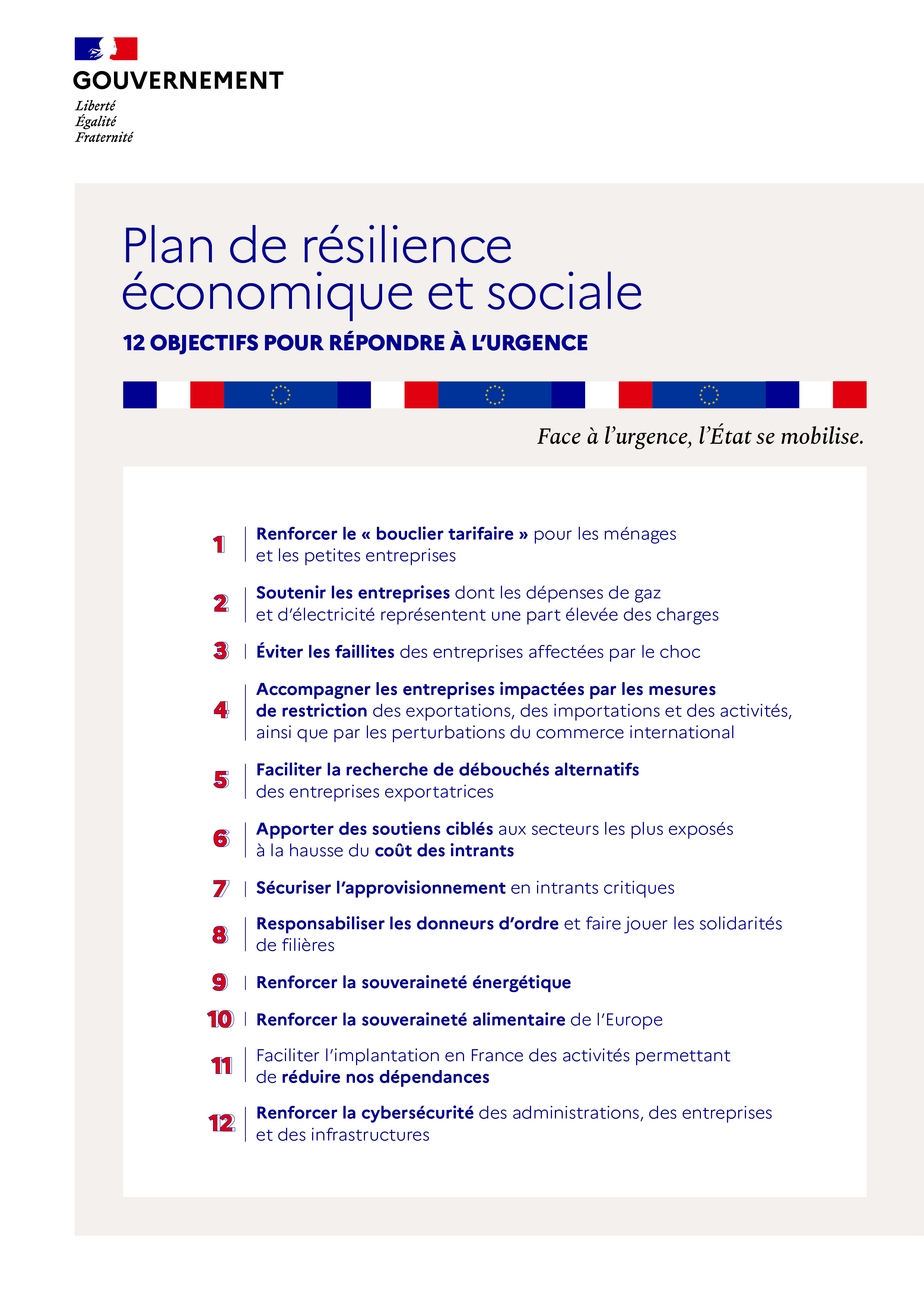 12 objectifs pour répondre à l'urgence <br>