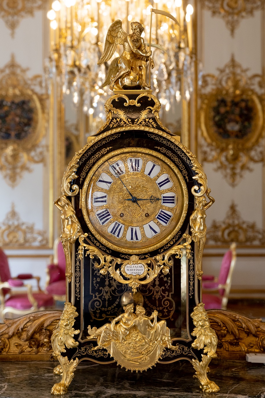 Horloge
de Balthazar Martinot en marqueterie Boulle. Collection du Mobilier national.