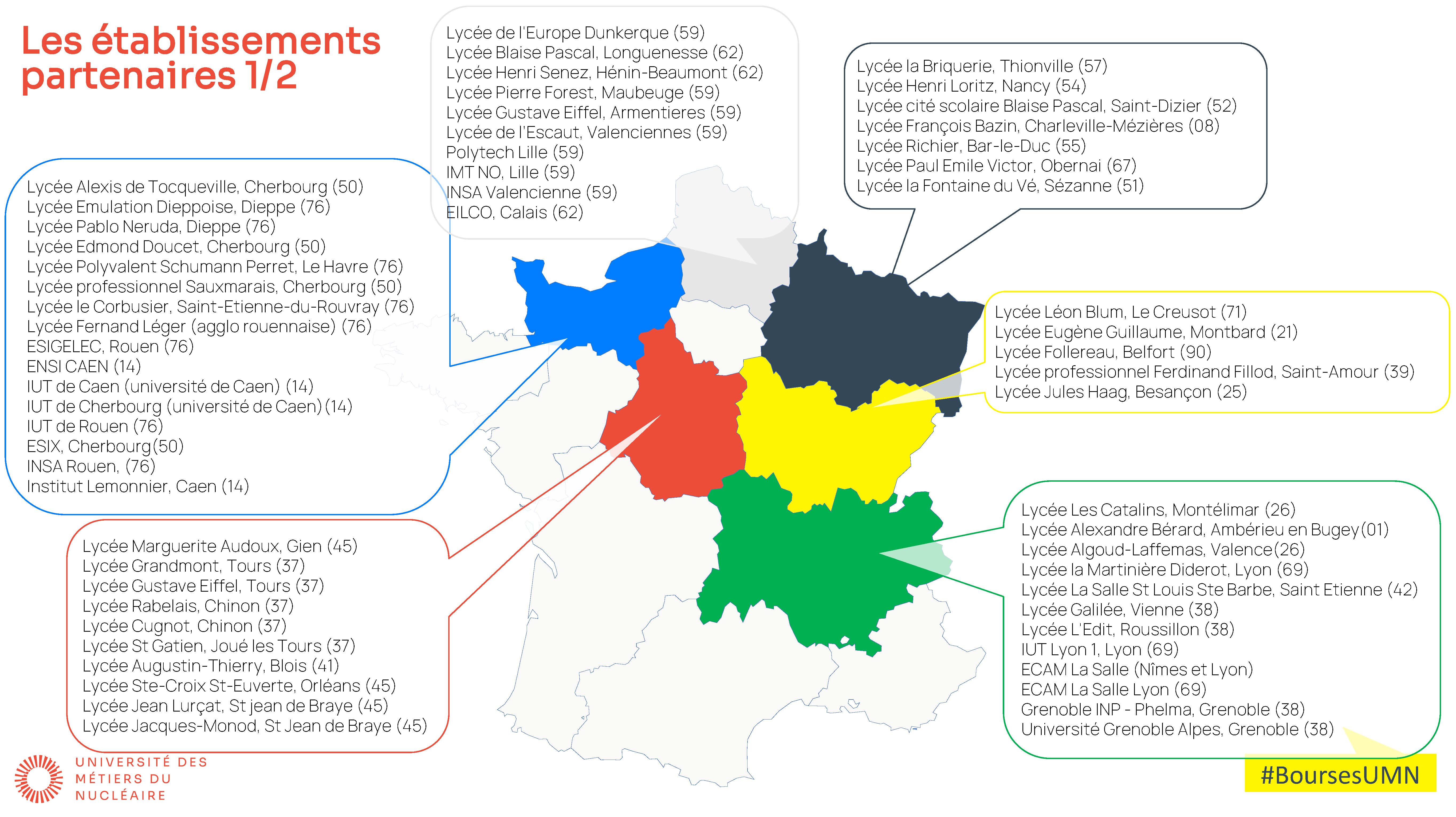 Carte des établissements partenaires du dispositif de bourses d'études nucléaires 1/2