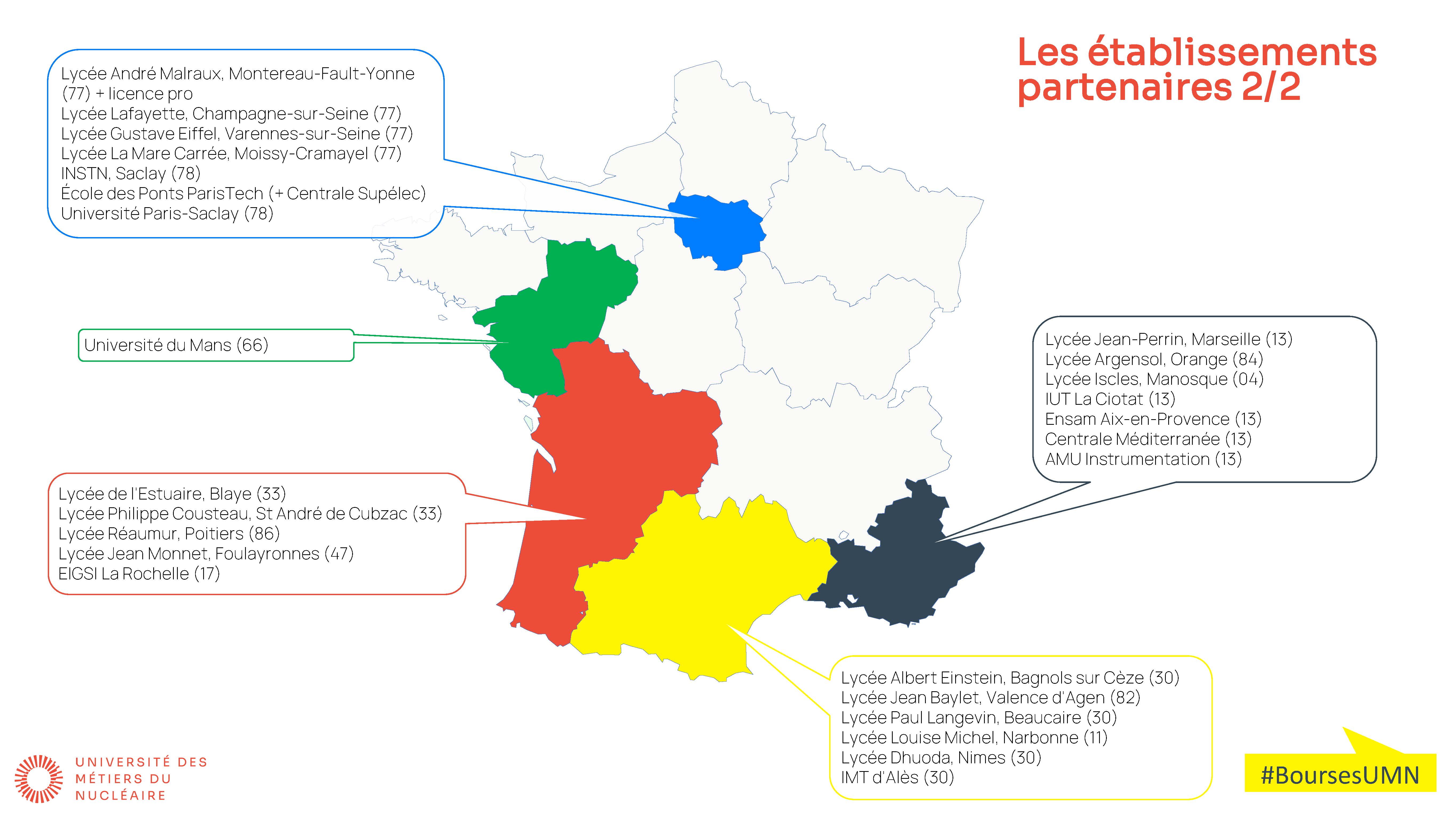 Carte des établissements partenaires du dispositif de bourses d'études nucléaires 1/2