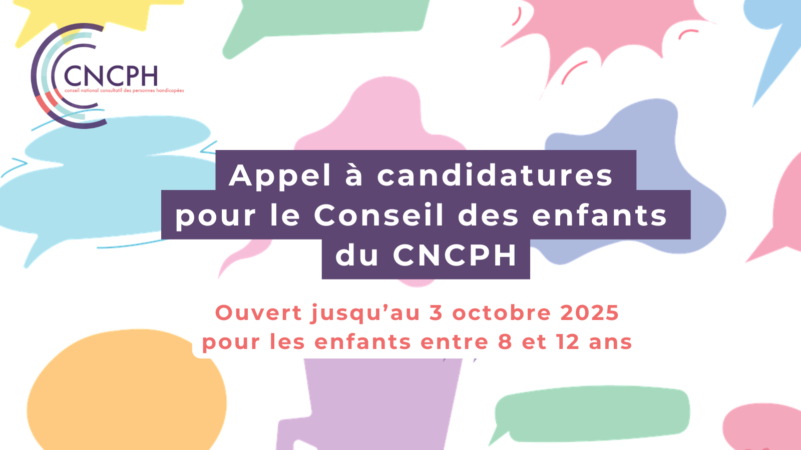 Appel à candidatures pour le Conseil des enfants. Ouvert jusqu'au 3 octobre 2025 pour les enfants entre 8 et 12 ans.