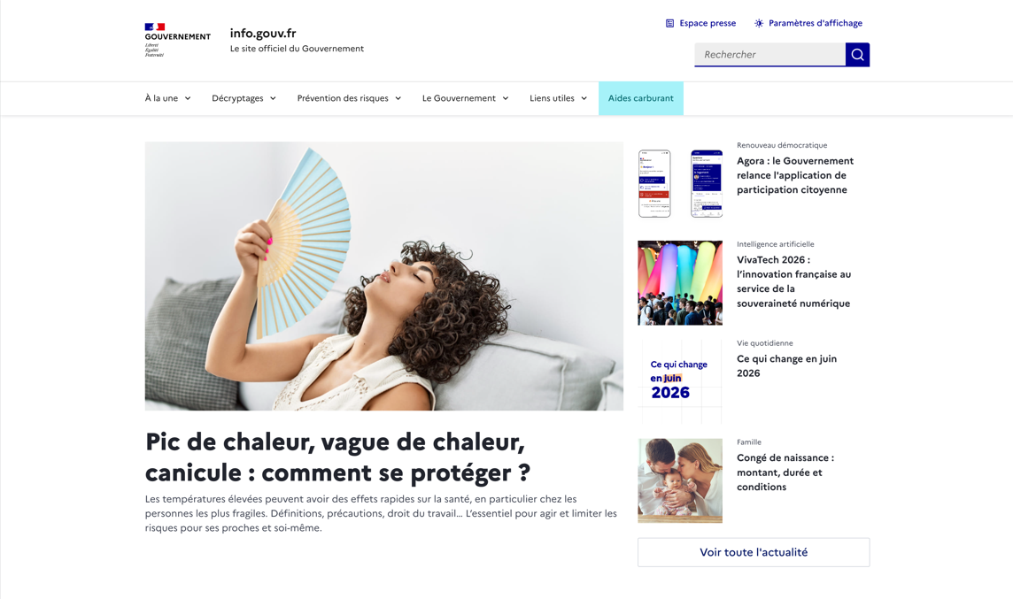 Page d'accueil d'info.gouv