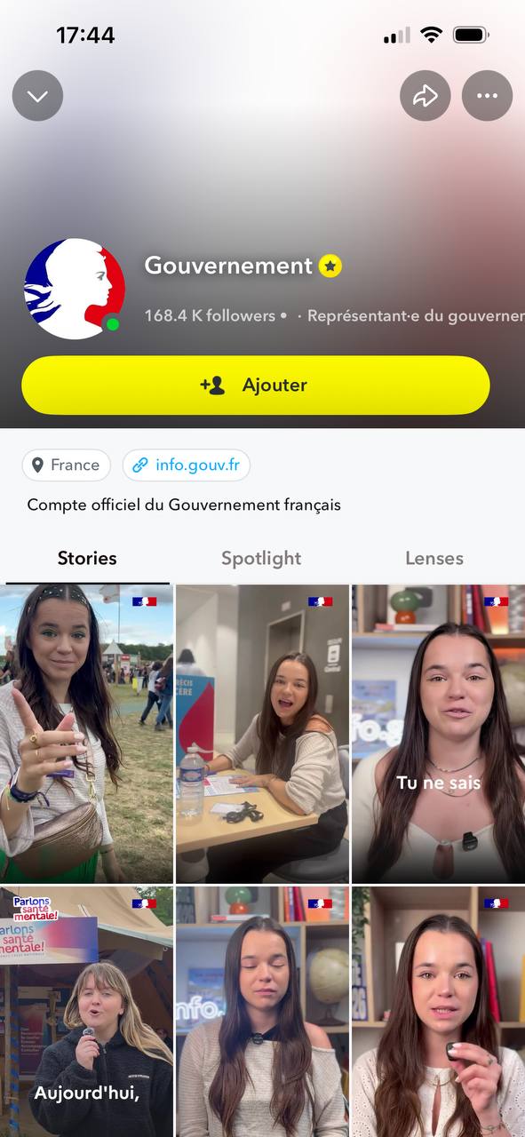 Compte Snapchat officiel du Gouvernement français