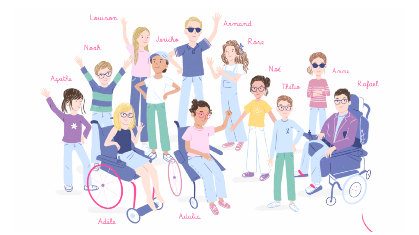 Illustration représentant les 12 enfants du conseil des enfants du CNCPH