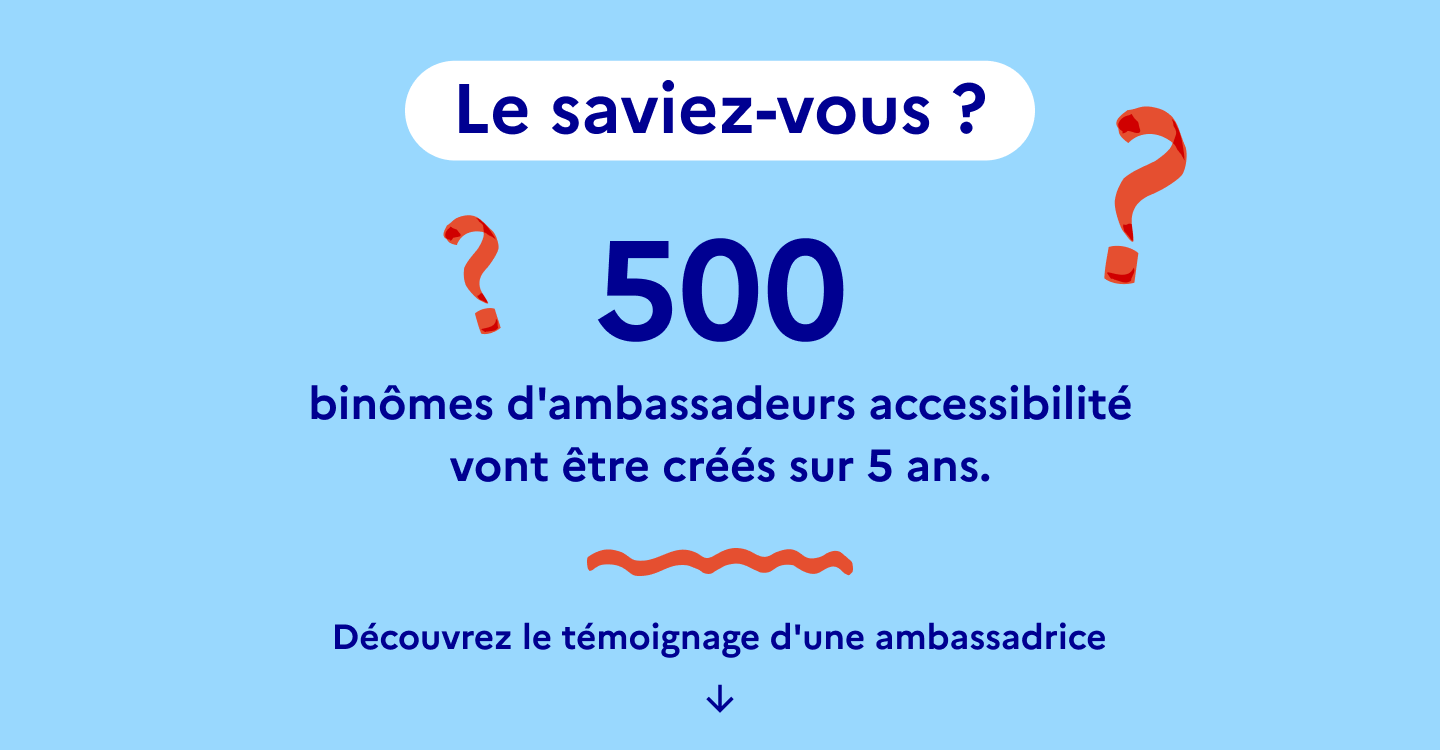 500 binômes d'ambassadeurs accessibilité vont être créés sur 5 ans.