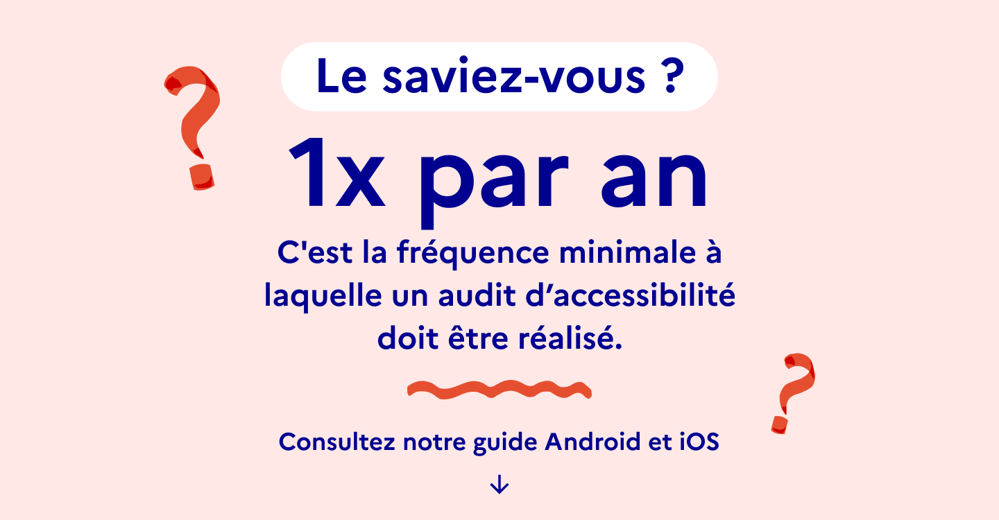 1 x par an : c'est la fréquence minimale à laquelle un audit d’accessibilité doit être réalisé.